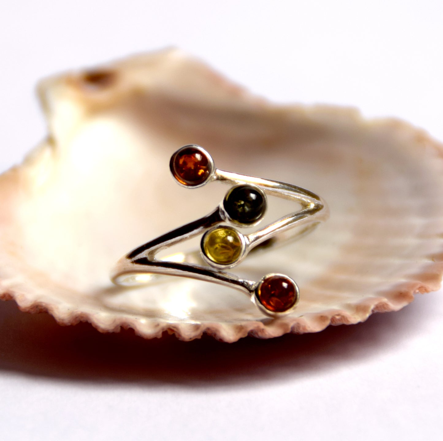 MJ Baltica, ring, natural Baltic amber, 925 silver, adjustable, multi color, BP056