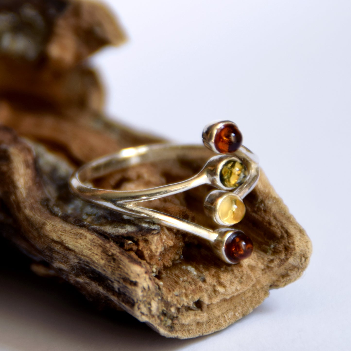 MJ Baltica, ring, natural Baltic amber, 925 silver, adjustable, multi color, BP056