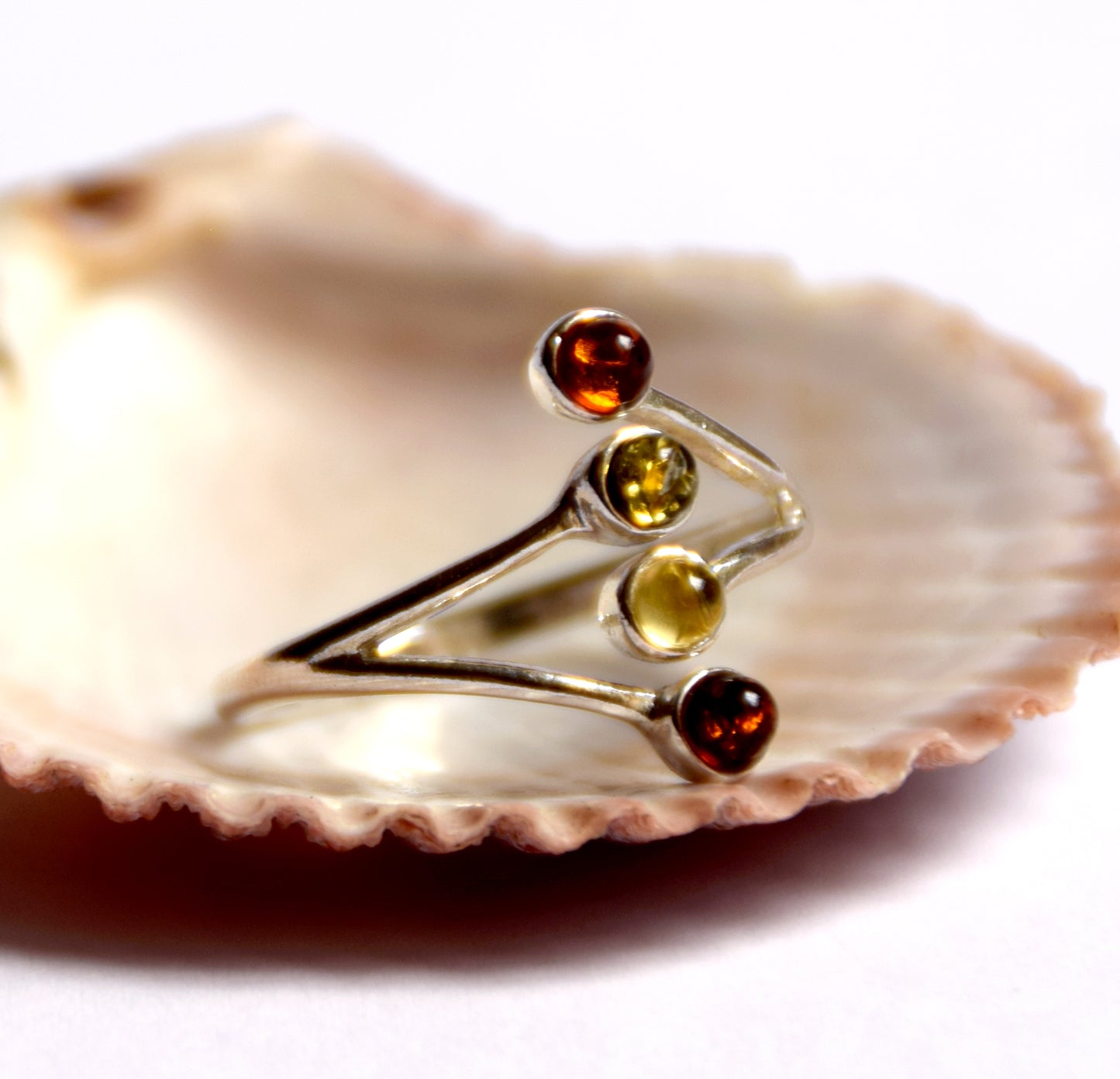 MJ Baltica, ring, natural Baltic amber, 925 silver, adjustable, multi color, BP056