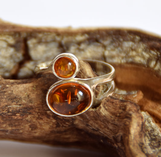 Anello regolabile con Ambra naturale Baltica e Argento 925, MJ Baltica, BP057