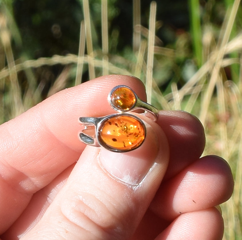 Anello regolabile con Ambra naturale Baltica e Argento 925, MJ Baltica, BP057