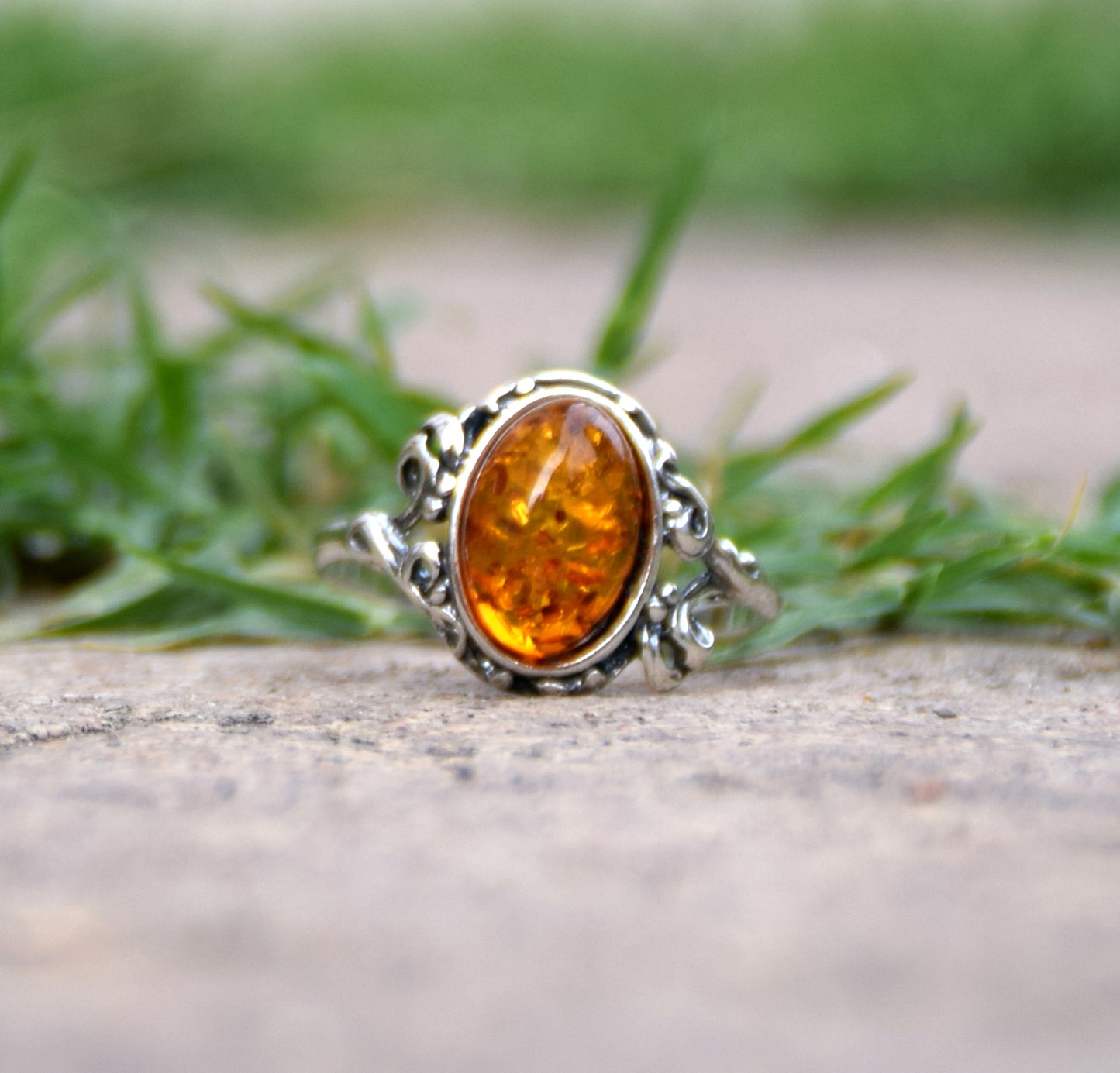 MJ Baltica, ring, natural Baltic amber, 925 silver, vintage, classic, BP059