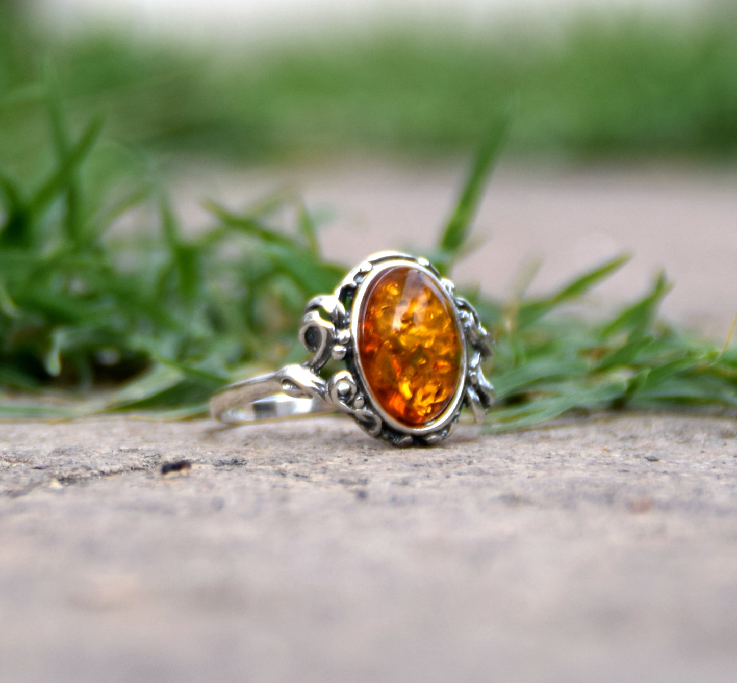 MJ Baltica, ring, natural Baltic amber, 925 silver, vintage, classic, BP059