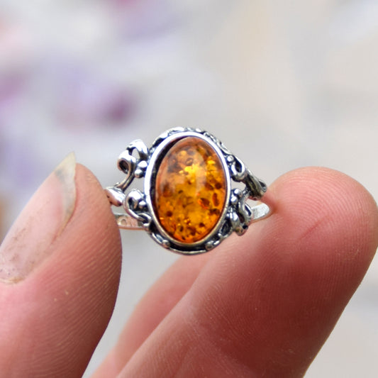 MJ Baltica, ring, natural Baltic amber, 925 silver, vintage, classic, BP059