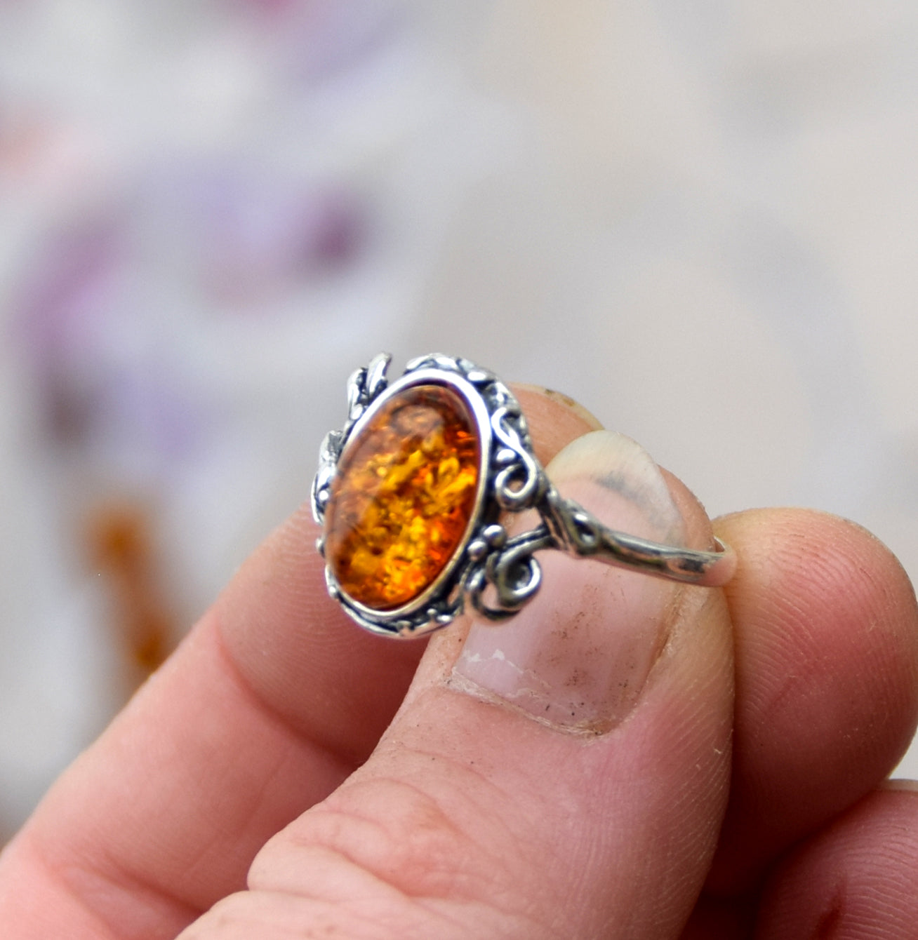 MJ Baltica, ring, natural Baltic amber, 925 silver, vintage, classic, BP059