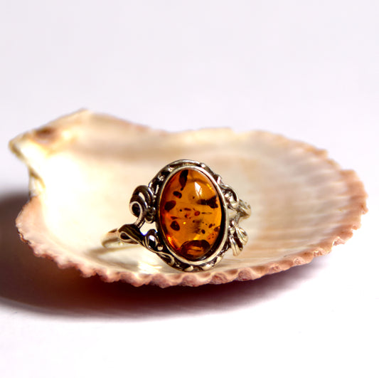 MJ Baltica, ring, natural Baltic amber, 925 silver, vintage, classic, BP059