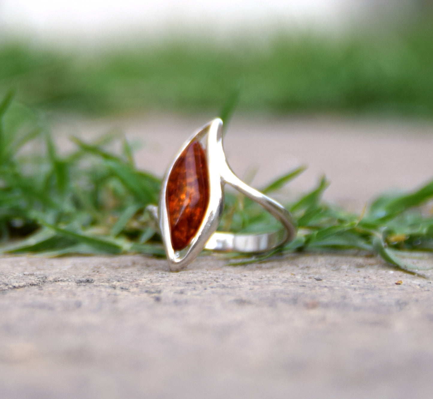 MJ Baltica, ring, natural Baltic amber, 925 silver, wave, BP060