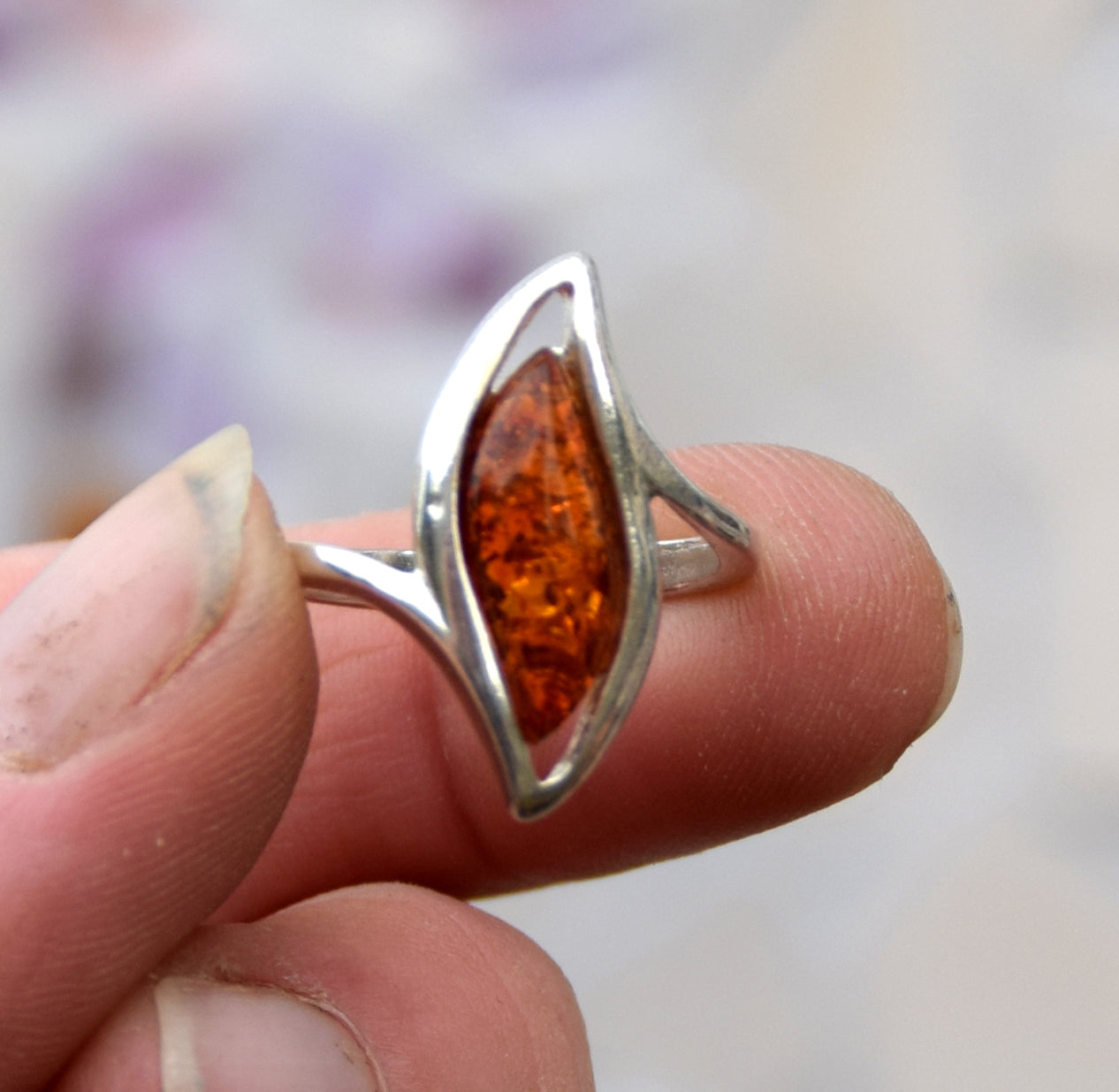 MJ Baltica, ring, natural Baltic amber, 925 silver, wave, BP060