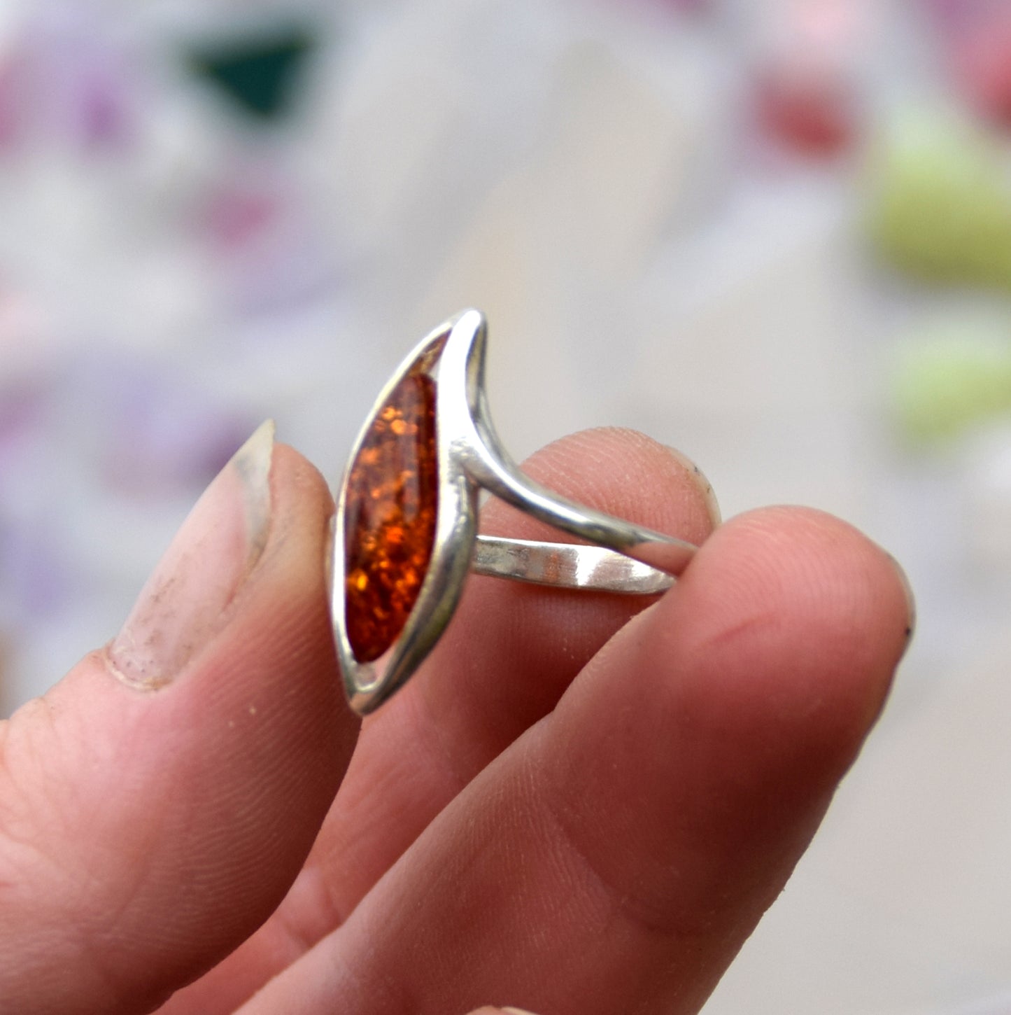 MJ Baltica, ring, natural Baltic amber, 925 silver, wave, BP060