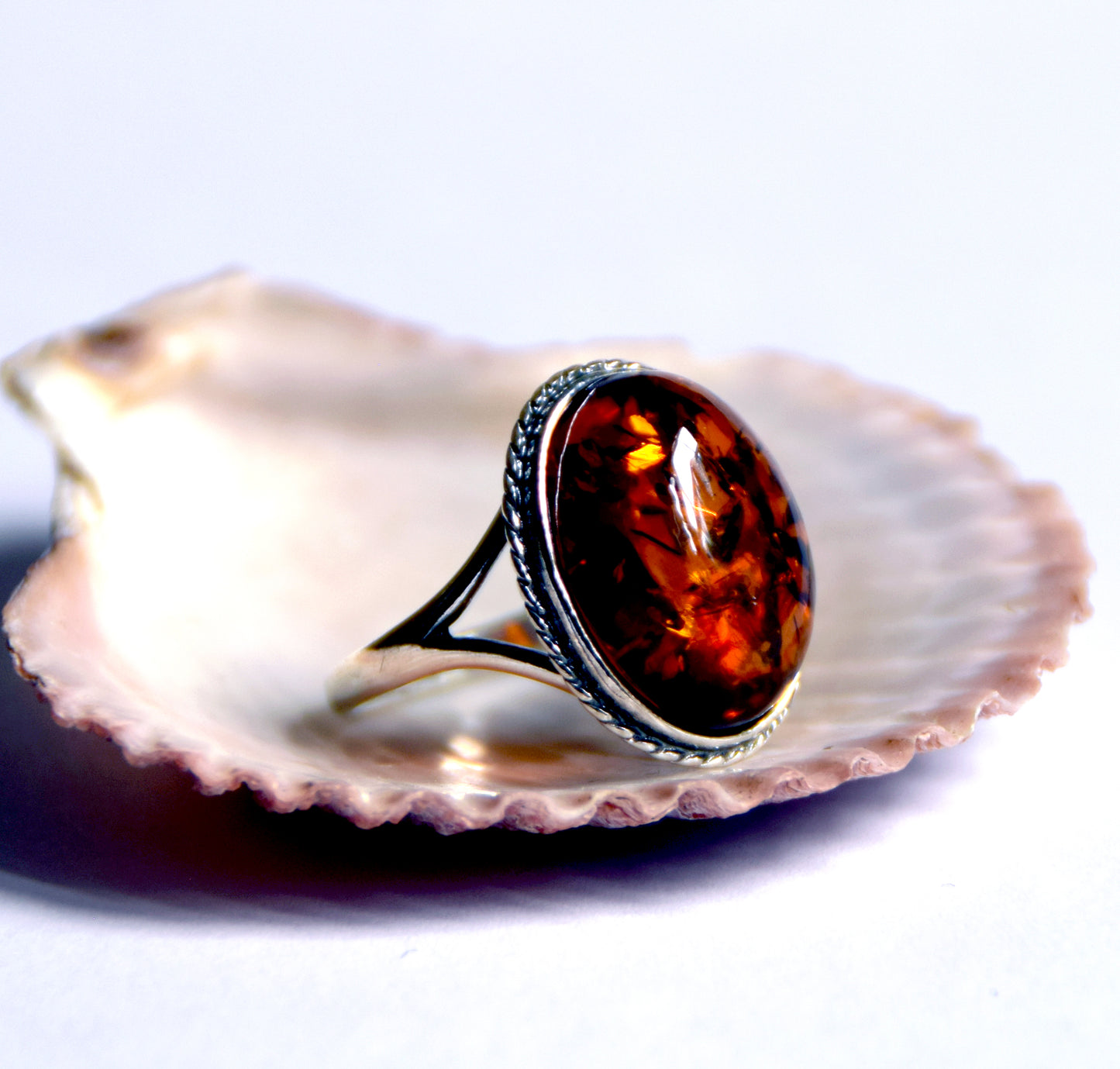 MJ Baltica, ring, natural Baltic amber, 925 silver, classic, vintage, large BP063