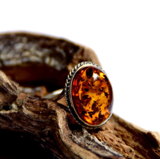 MJ Baltica, ring, natural Baltic amber, 925 silver, classic, vintage, large BP063