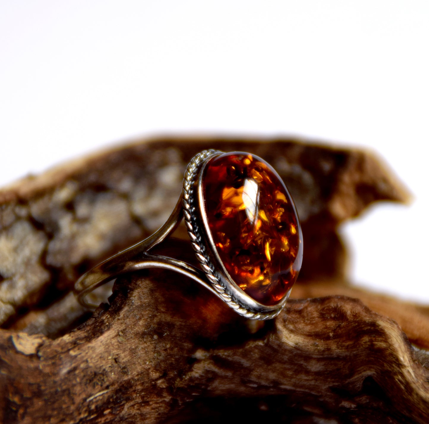 MJ Baltica, ring, natural Baltic amber, 925 silver, classic, vintage, large BP063