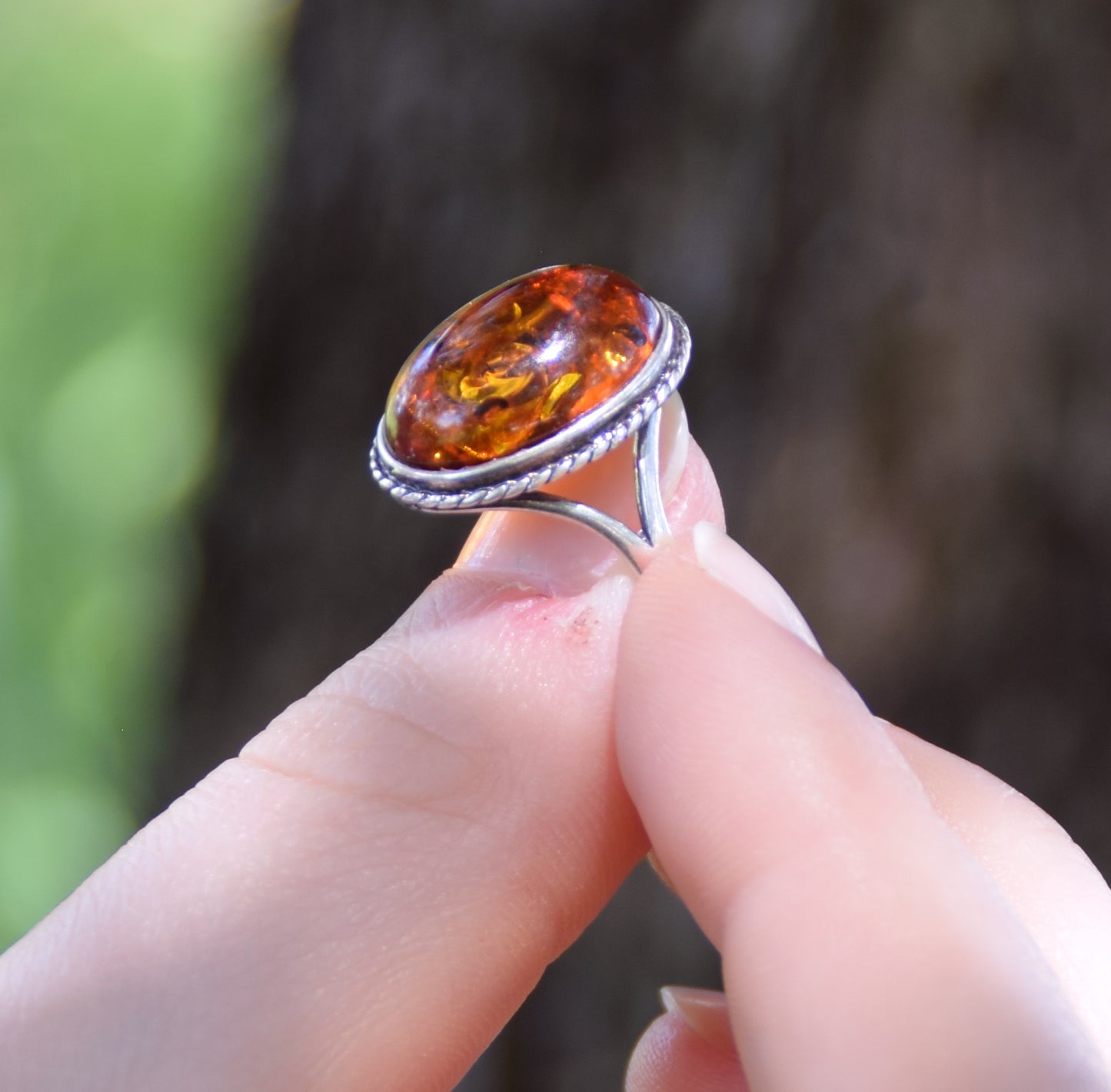 MJ Baltica, ring, natural Baltic amber, 925 silver, classic, vintage, large BP063