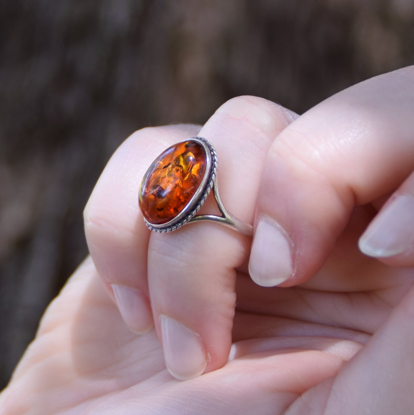 MJ Baltica, ring, natural Baltic amber, 925 silver, classic, vintage, large BP063