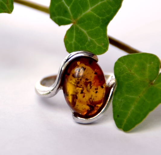 MJ Baltica, ring, natural Baltic amber, 925 silver, modern, bright, intense, BP065