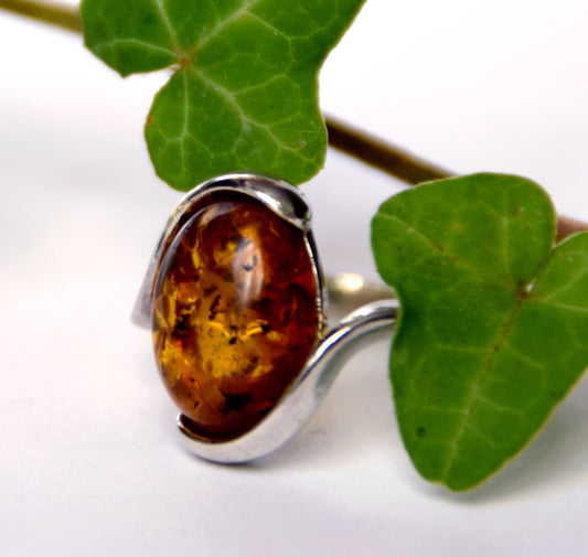 MJ Baltica, ring, natural Baltic amber, 925 silver, modern, bright, intense, BP065