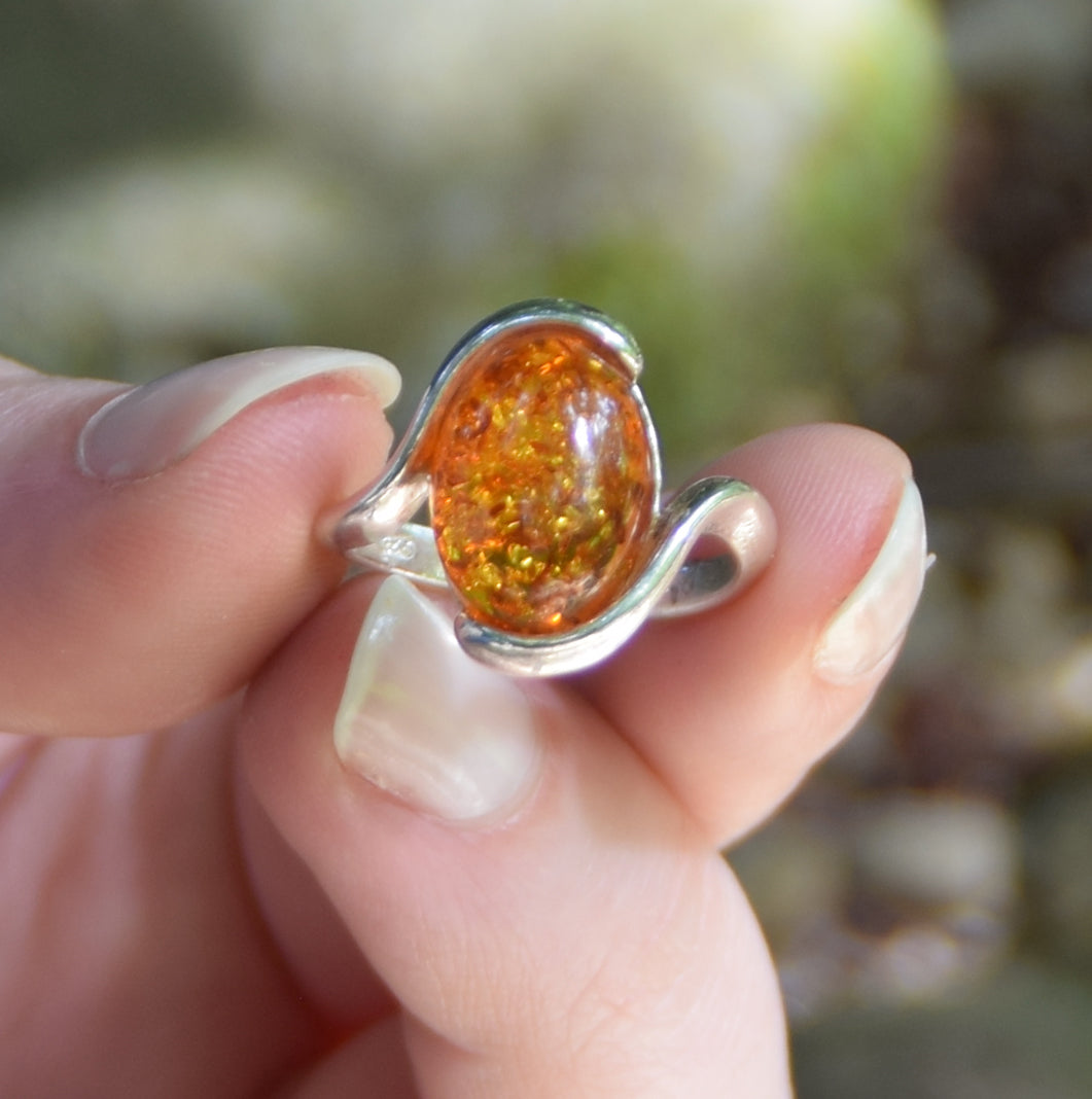 MJ Baltica, ring, natural Baltic amber, 925 silver, modern, bright, intense, BP065