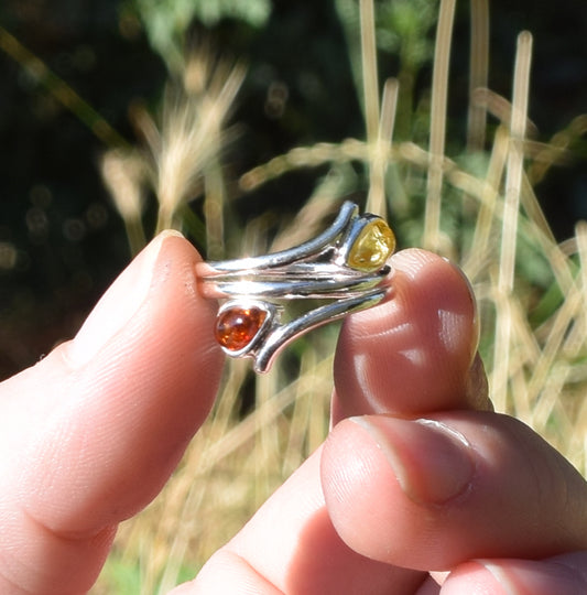 MJ Baltica, anello, Ambra naturale Baltica, Argento 925, regolabile, spirale, moderna, BP070