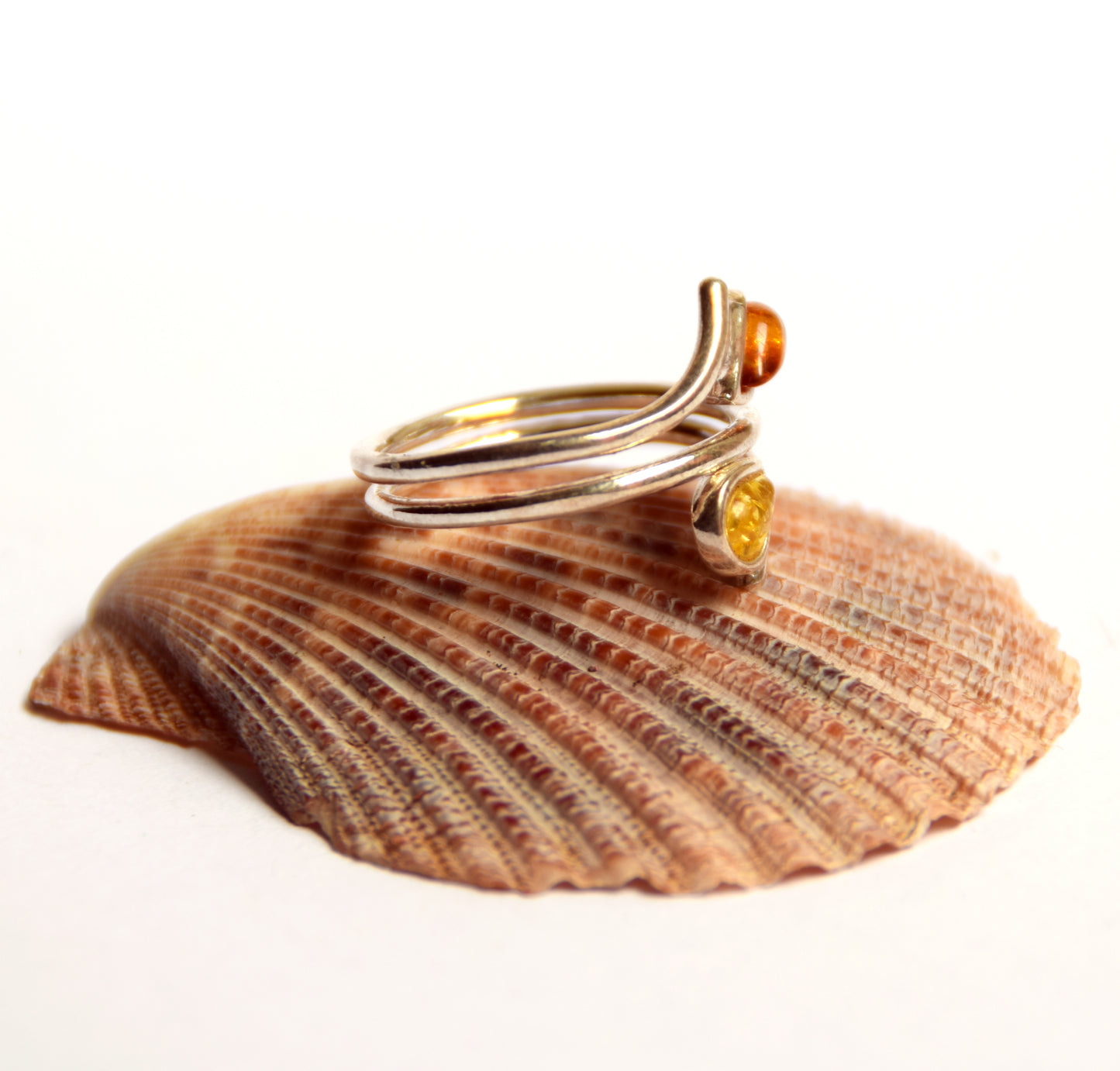 MJ Baltica, ring, natural Baltic amber, 925 silver, adjustable, spiral, modern, BP070