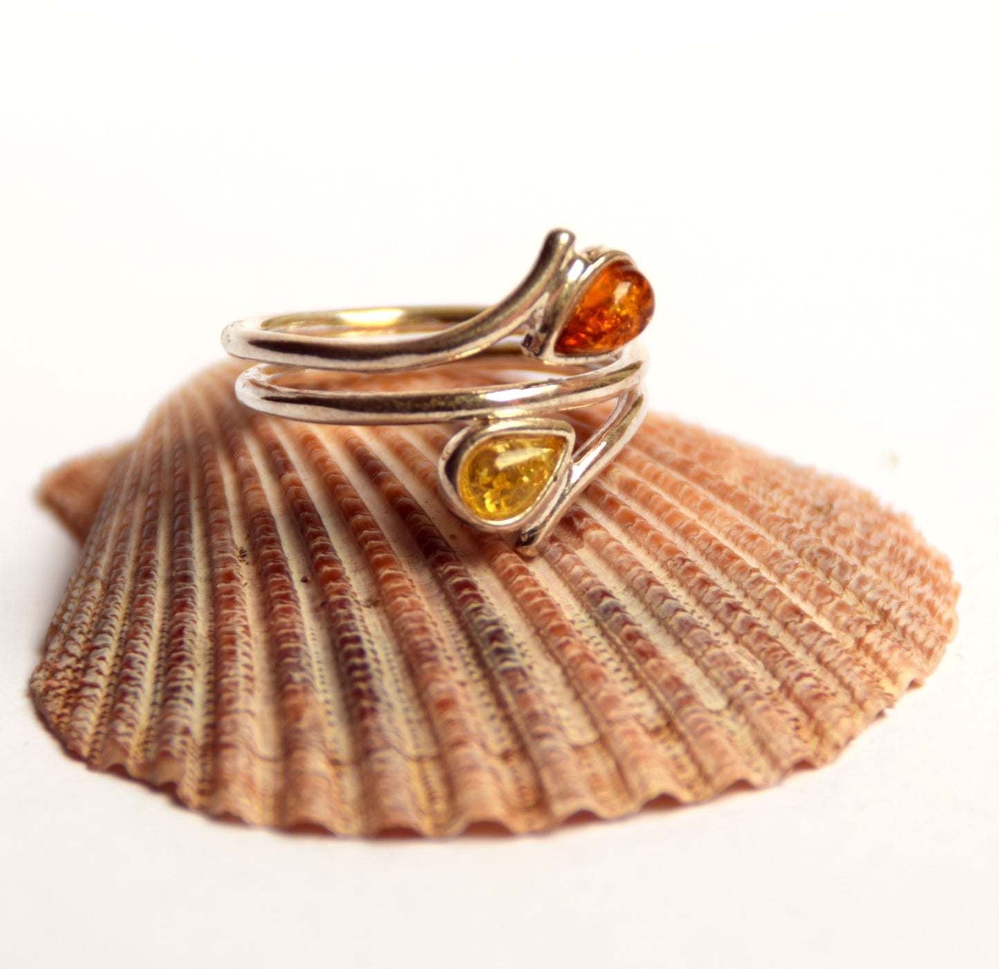 MJ Baltica, ring, natural Baltic amber, 925 silver, adjustable, spiral, modern, BP070