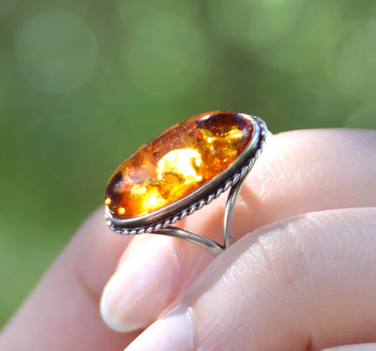 MJ Baltica, ring, natural Baltic Amber, 925 Silver, vintage, braid, elegant, classic, BP076