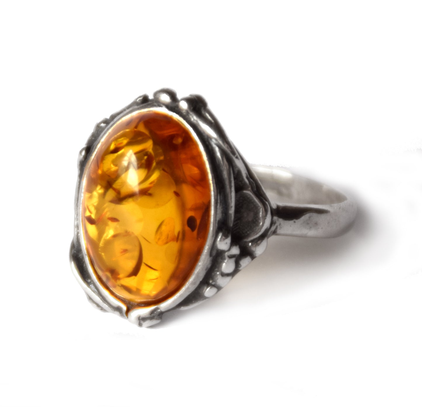 MJ Baltica, anello, Ambra naturale Baltica, Argento 925, artigianale, classico, cognac, grande, BP084