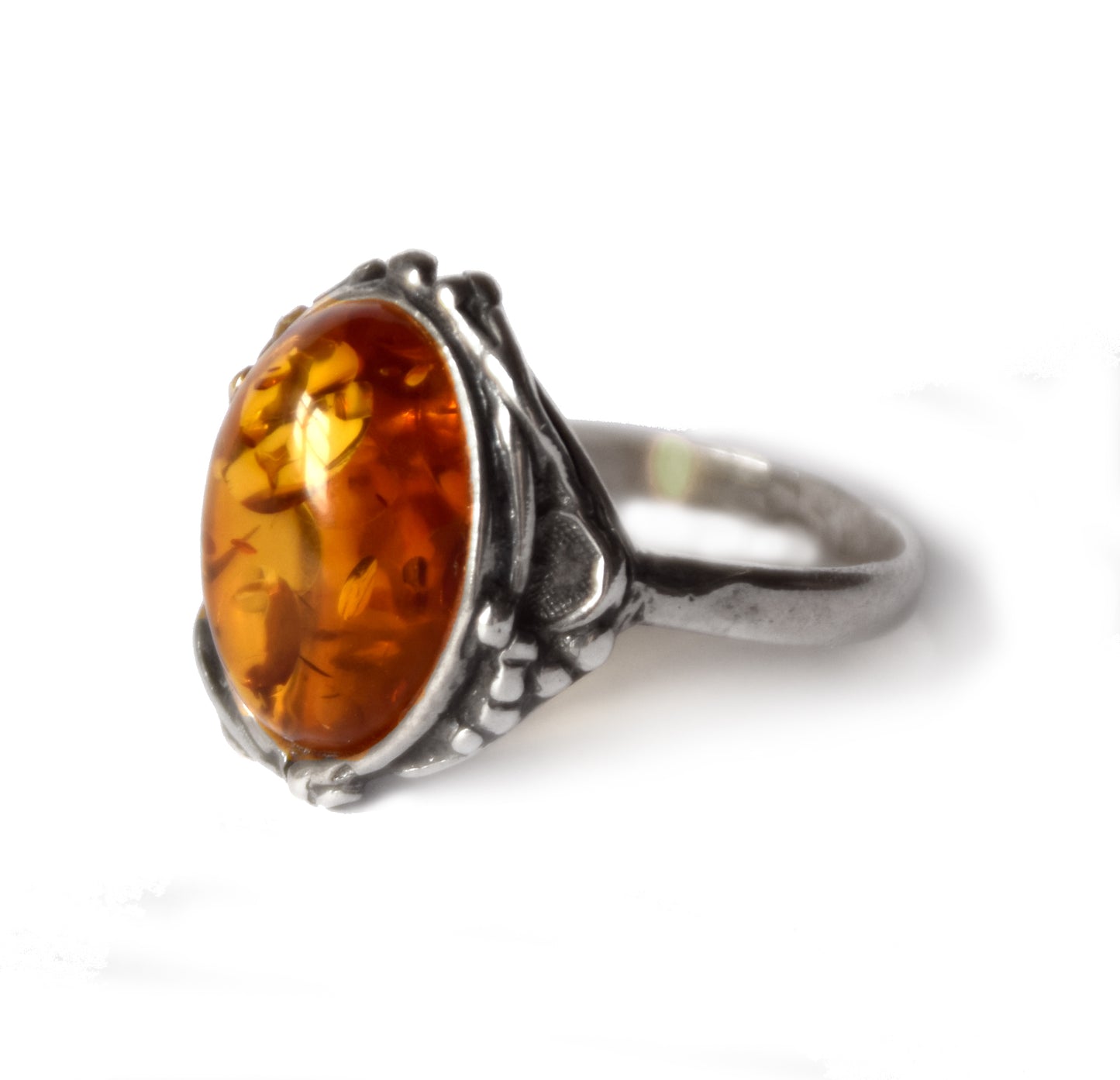 MJ Baltica, anello, Ambra naturale Baltica, Argento 925, artigianale, classico, cognac, grande, BP084