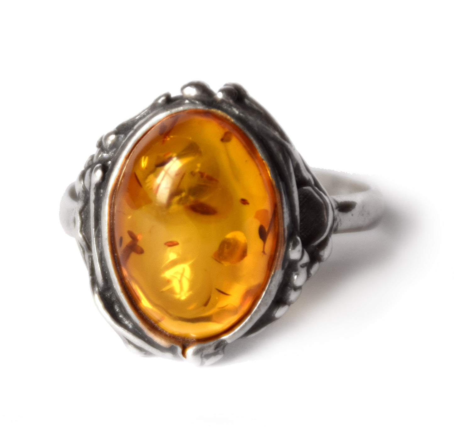 MJ Baltica, anello, Ambra naturale Baltica, Argento 925, artigianale, classico, cognac, grande, BP084