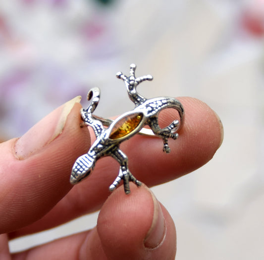 MJ Baltica, anello, Ambra naturale Baltica, Argento 925, geco, lucertola, avvolge, luminoso, fascia, BP086