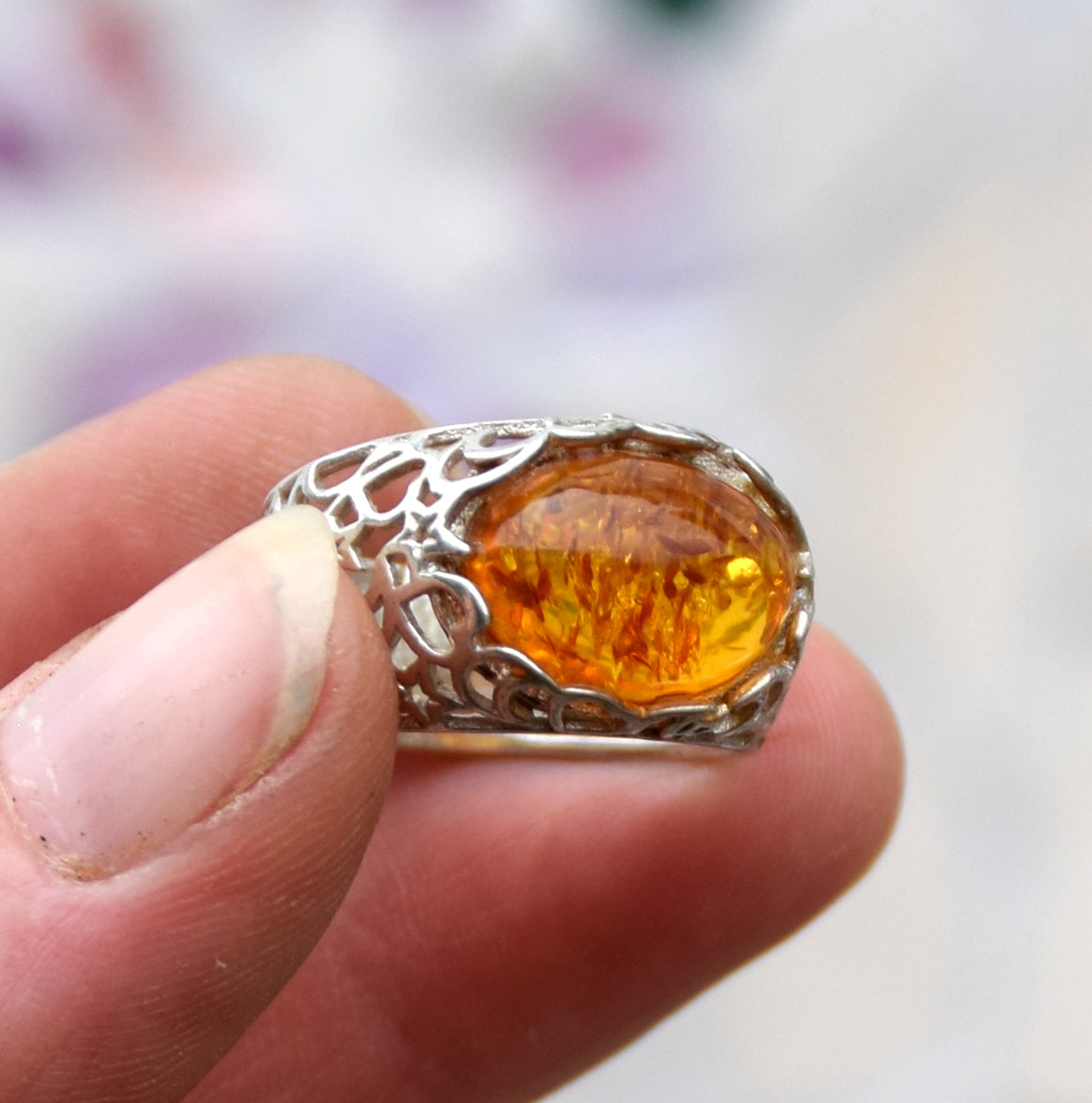 MJ Baltica, ring, natural Baltic Amber, 925 Silver, handcrafted, band, luminous BP089