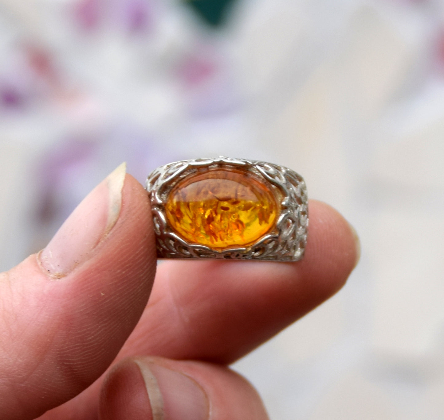 MJ Baltica, ring, natural Baltic Amber, 925 Silver, handcrafted, band, luminous BP089