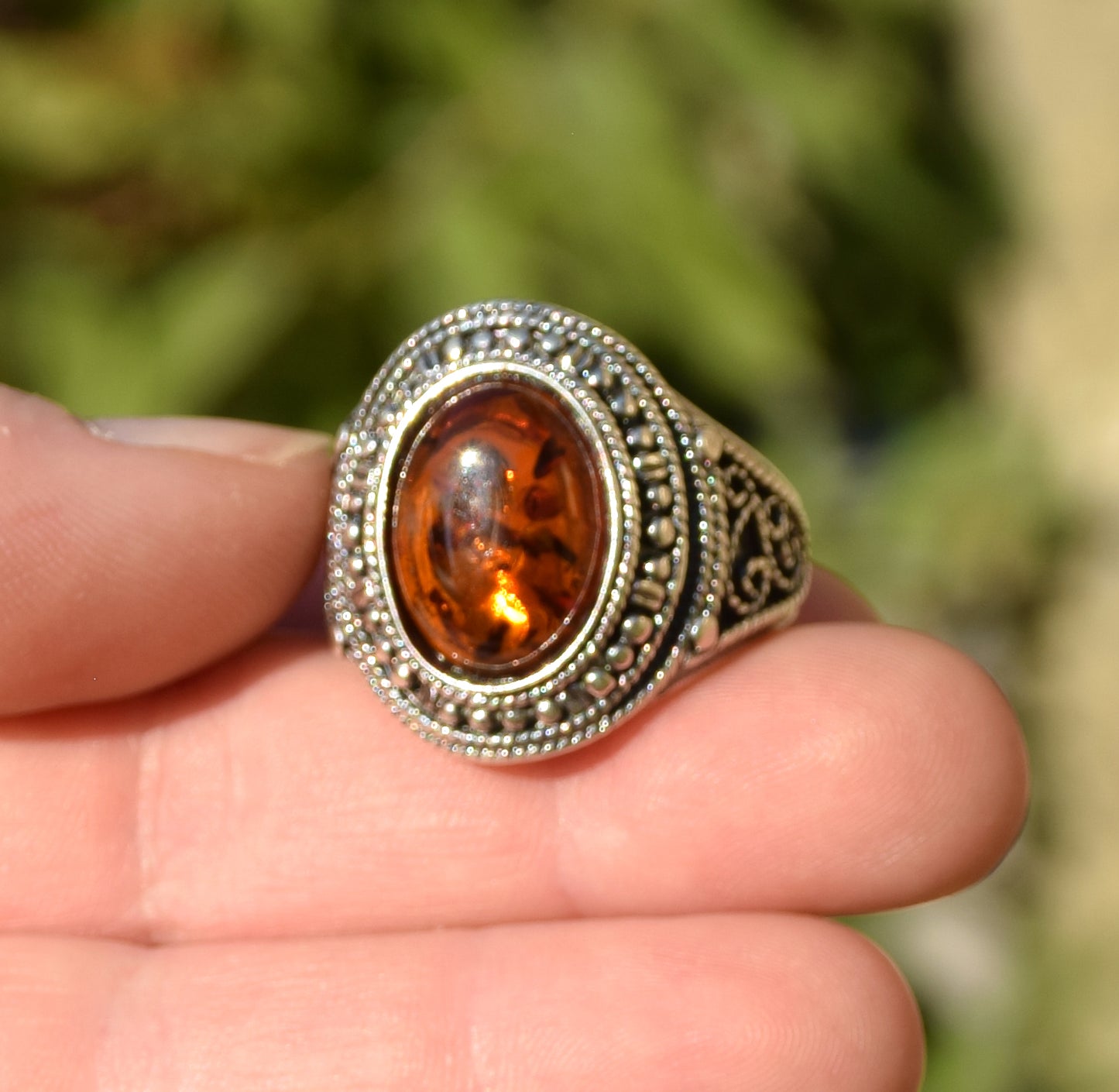 MJ Baltica, ring, natural Baltic Amber, 925 Silver, handcrafted, band, unisex, luminous BP092