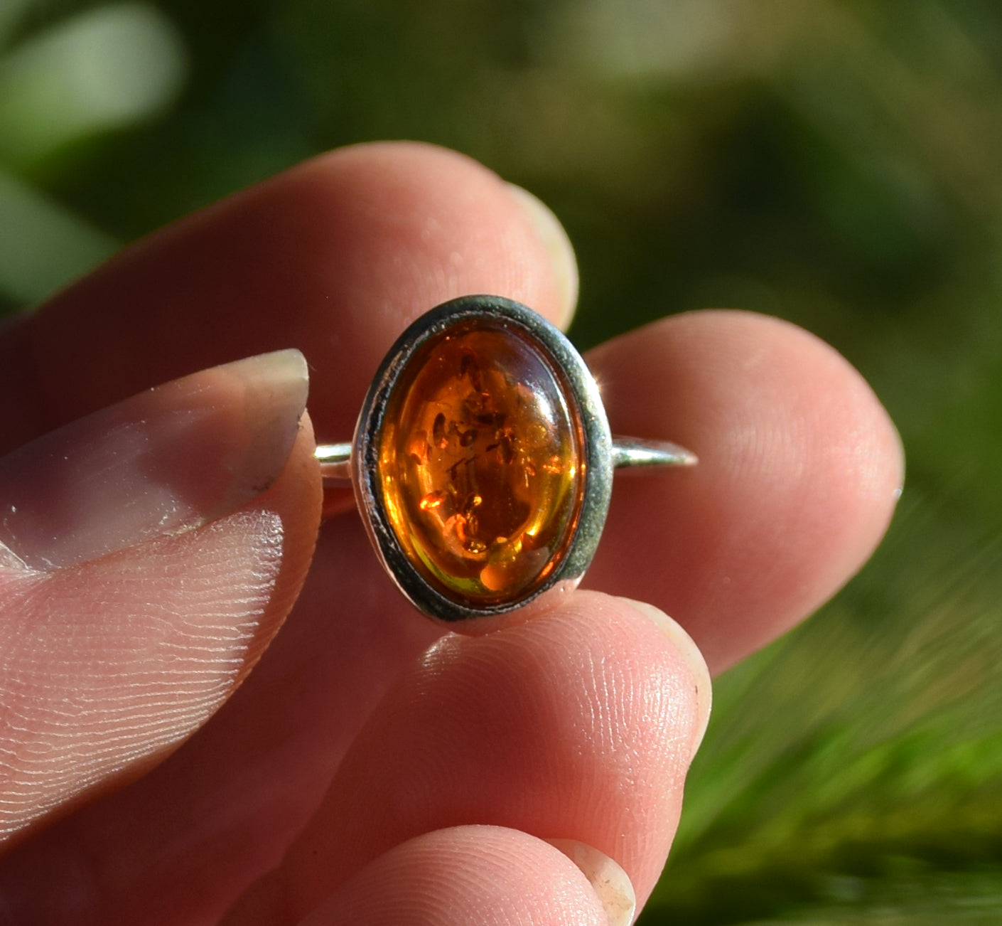 MJ Baltica, ring, natural Baltic Amber, 925 Silver, handcrafted, oval, luminous, delicate, BP099