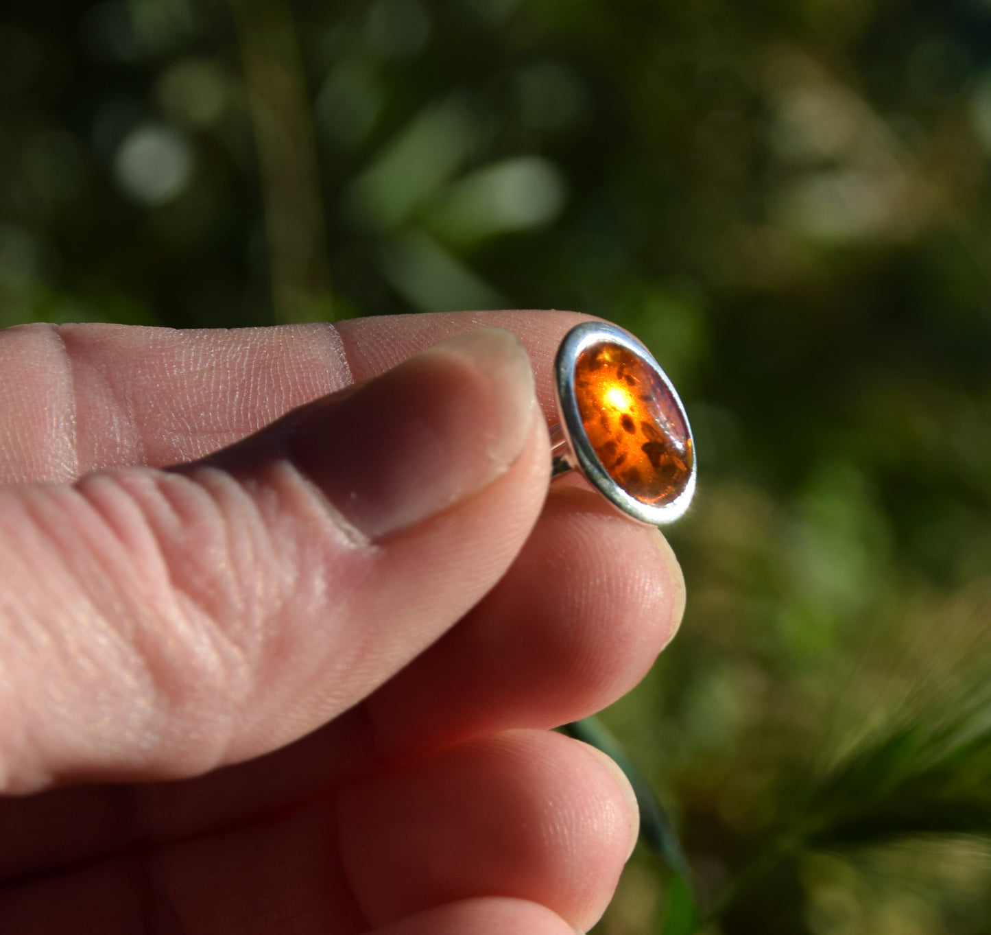 MJ Baltica, ring, natural Baltic Amber, 925 Silver, handcrafted, oval, luminous, delicate, BP099