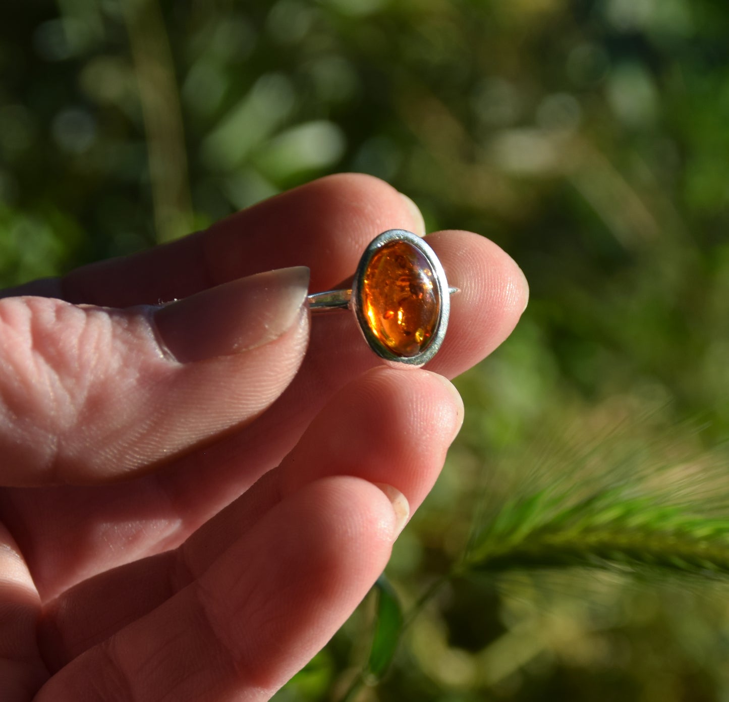 MJ Baltica, ring, natural Baltic Amber, 925 Silver, handcrafted, oval, luminous, delicate, BP099