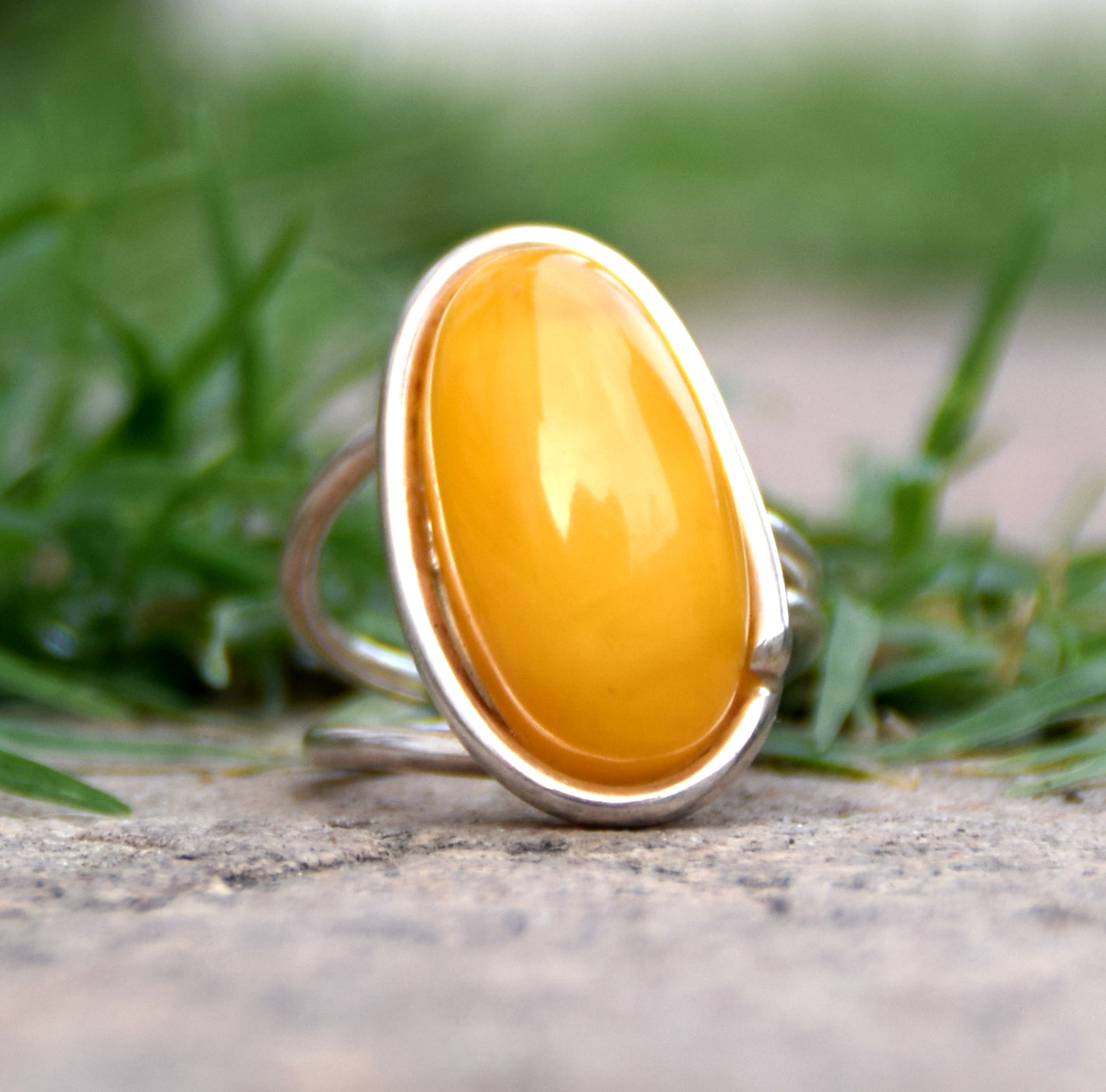 MJ Baltica, ring, Natural Baltic Amber, 925 Silver, large, luminous, imperial amber, adjustable and unique BP109