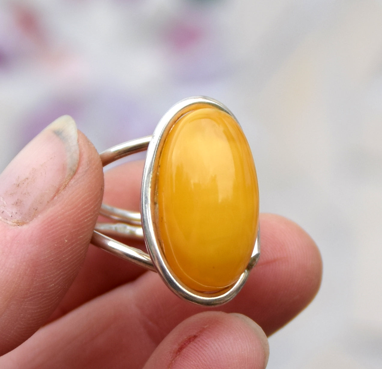 MJ Baltica, ring, Natural Baltic Amber, 925 Silver, large, luminous, imperial amber, adjustable and unique BP109