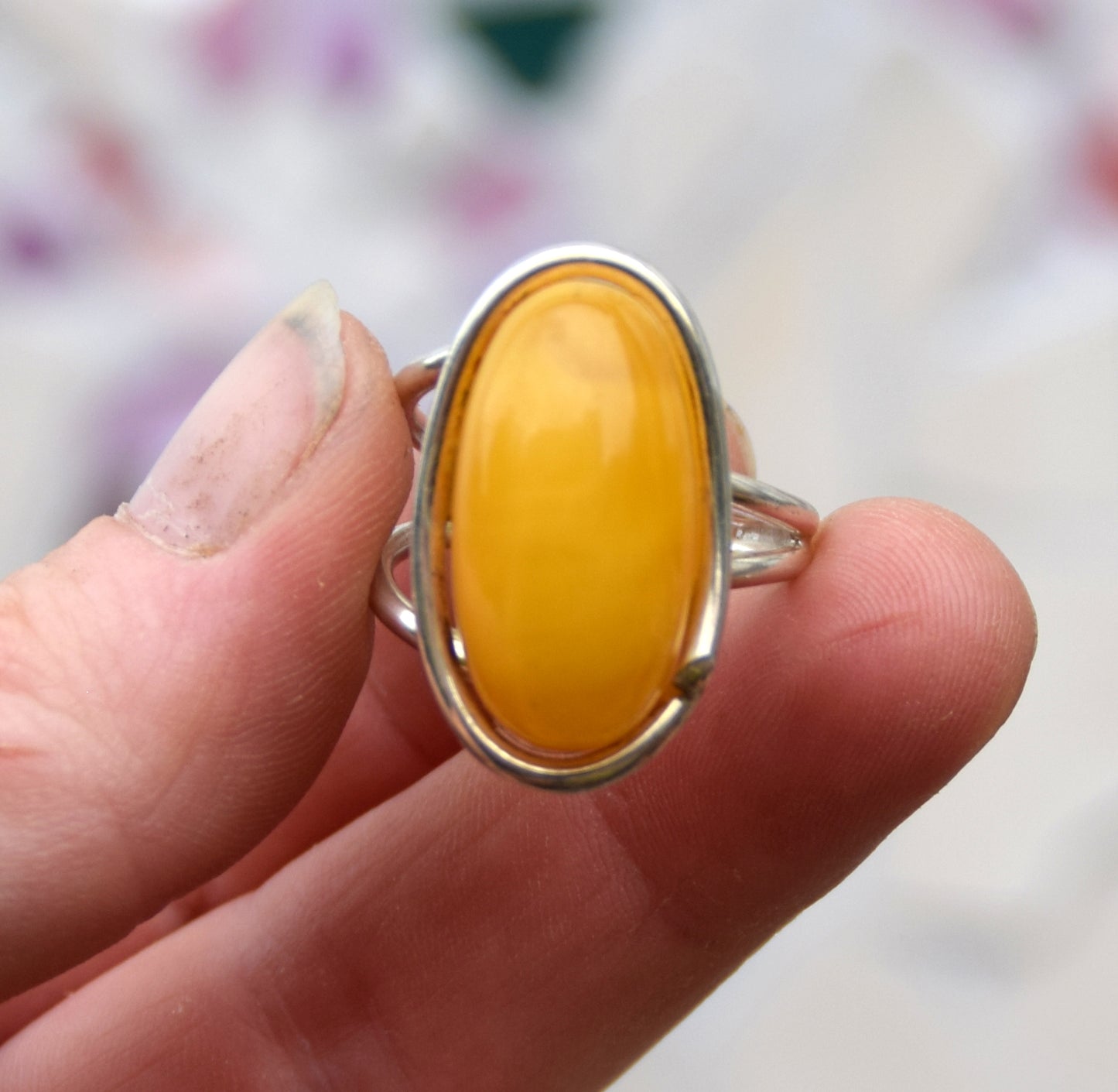 MJ Baltica, ring, Natural Baltic Amber, 925 Silver, large, luminous, imperial amber, adjustable and unique BP109