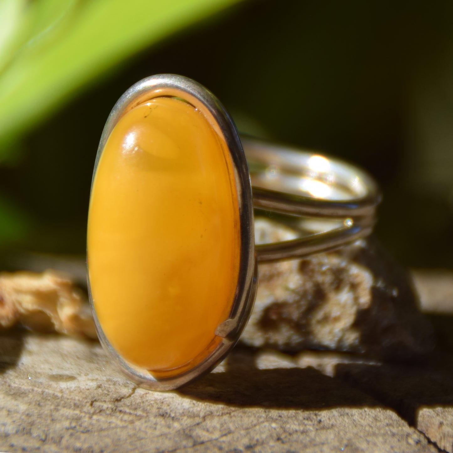 Large adjustable ring made with natural Imperial Amber and 925 Silver, MJ Baltica, BP109