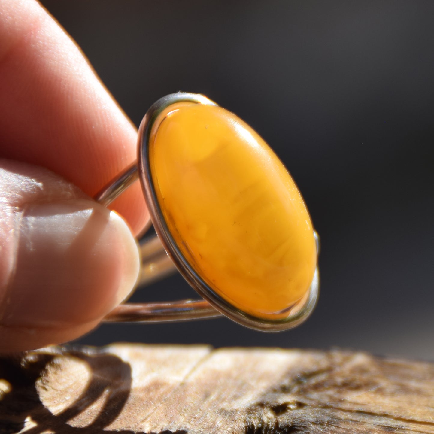 Large adjustable ring made with natural Imperial Amber and 925 Silver, MJ Baltica, BP109