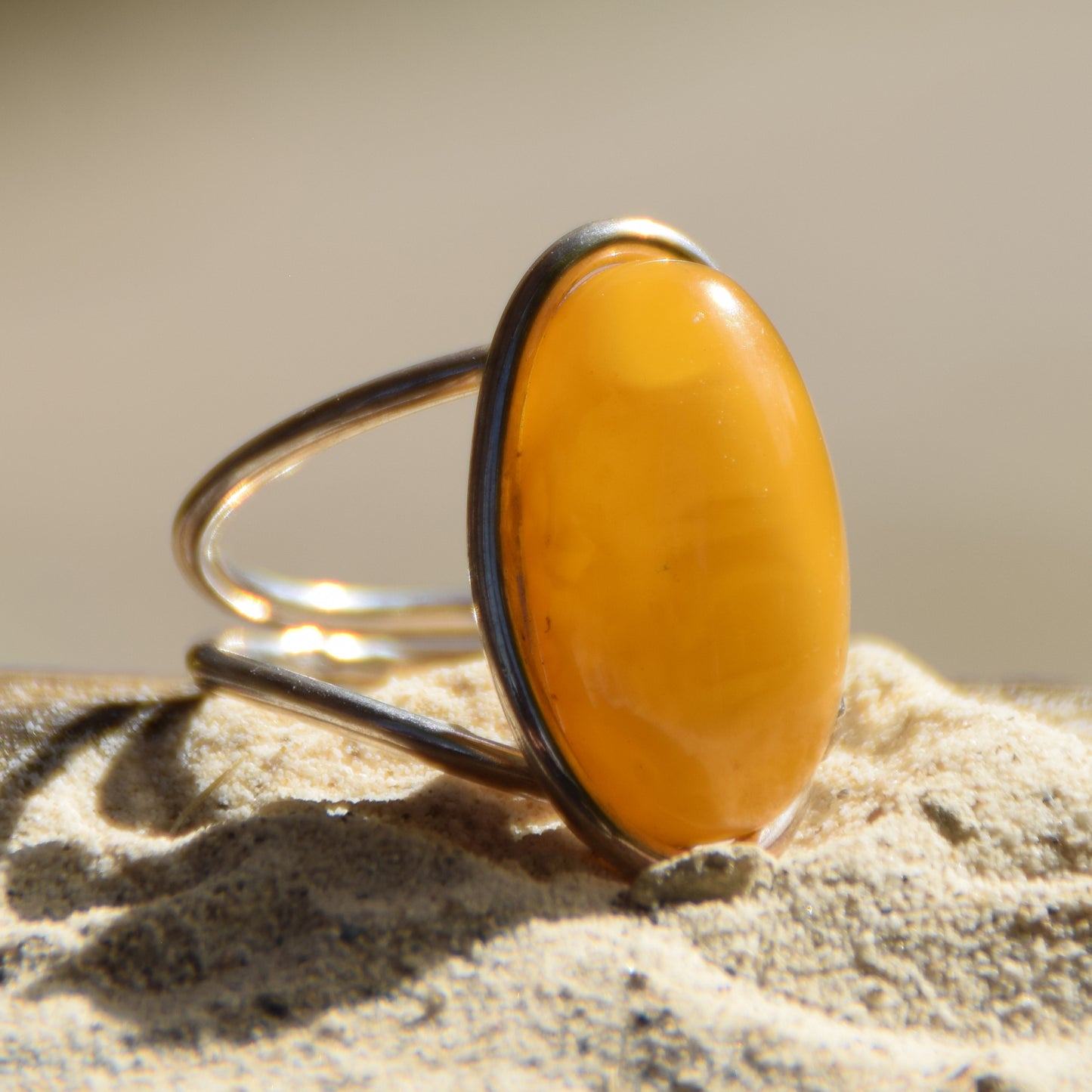 Large adjustable ring made with natural Imperial Amber and 925 Silver, MJ Baltica, BP109