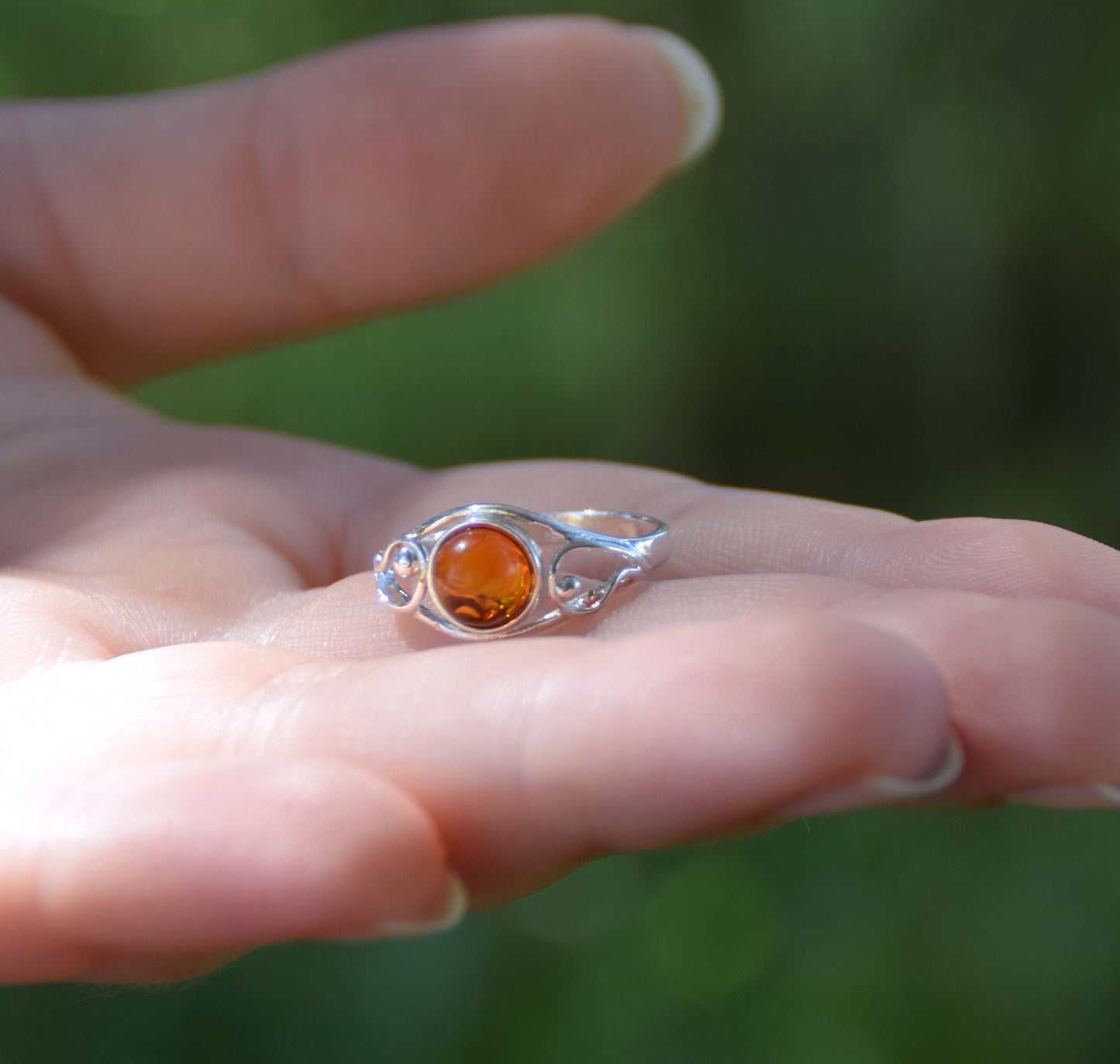 MJ Baltica, ring, natural Baltic Amber, 925 Silver, handcrafted, oval, luminous, delicate, BP121