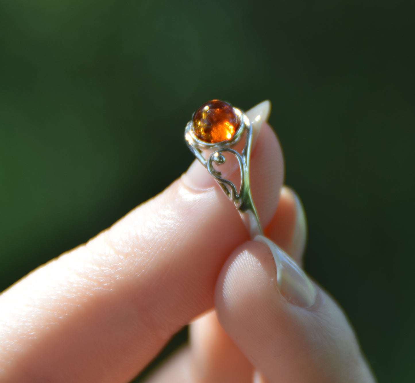 MJ Baltica, ring, natural Baltic Amber, 925 Silver, handcrafted, oval, luminous, delicate, BP121