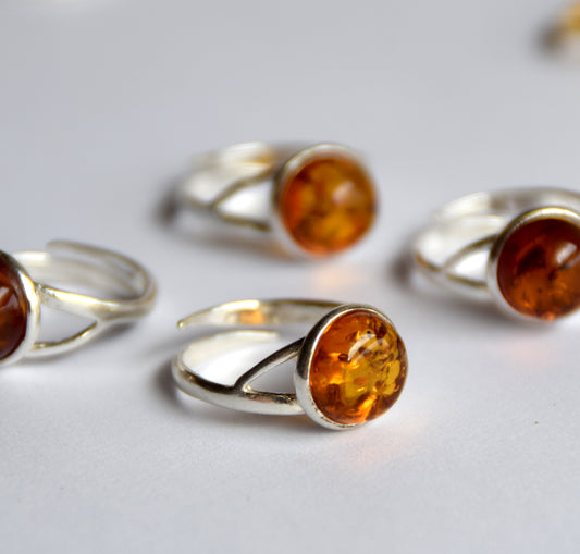 MJ Baltica, ring, natural Baltic amber, 925 silver, adjustable, handcrafted, cognac amber, filigree, BP118