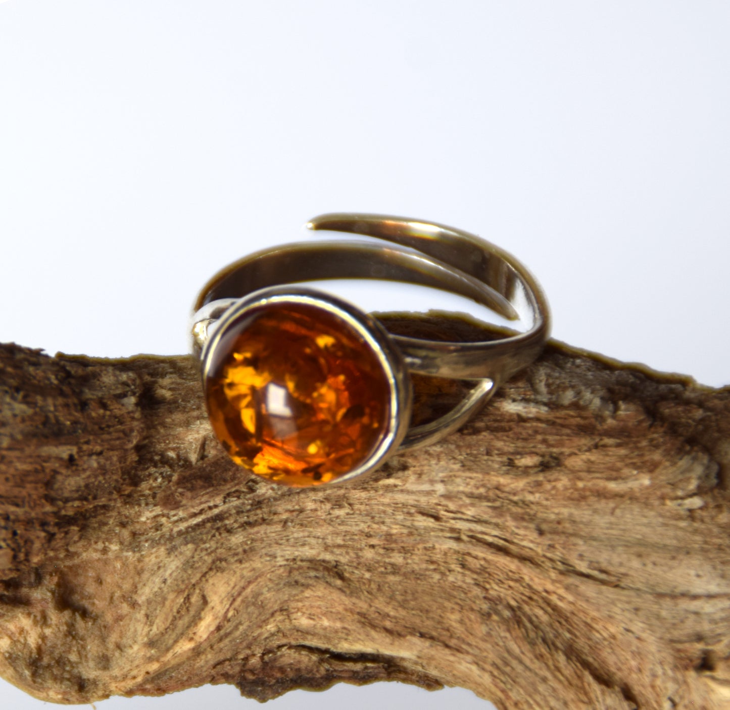 MJ Baltica, ring, natural Baltic amber, 925 silver, adjustable, handcrafted, cognac amber, filigree, BP118