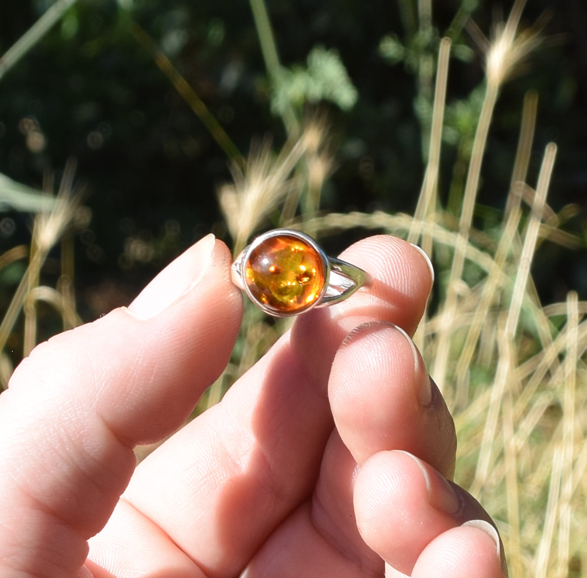 MJ Baltica, ring, natural Baltic amber, 925 silver, adjustable, handcrafted, cognac amber, filigree, BP118