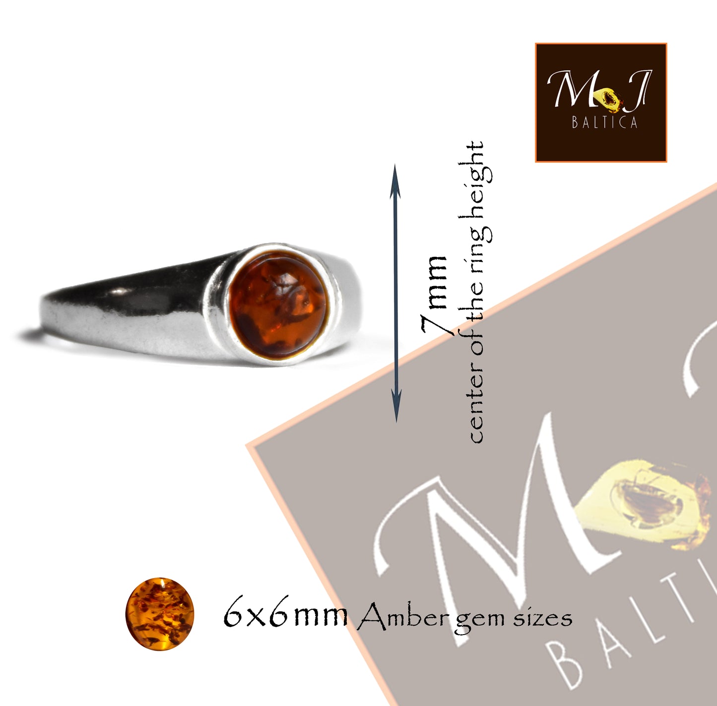 MJ Baltica, ring, natural Baltic Amber, 925 Silver, handcrafted, heart, luminous, delicate, BP101