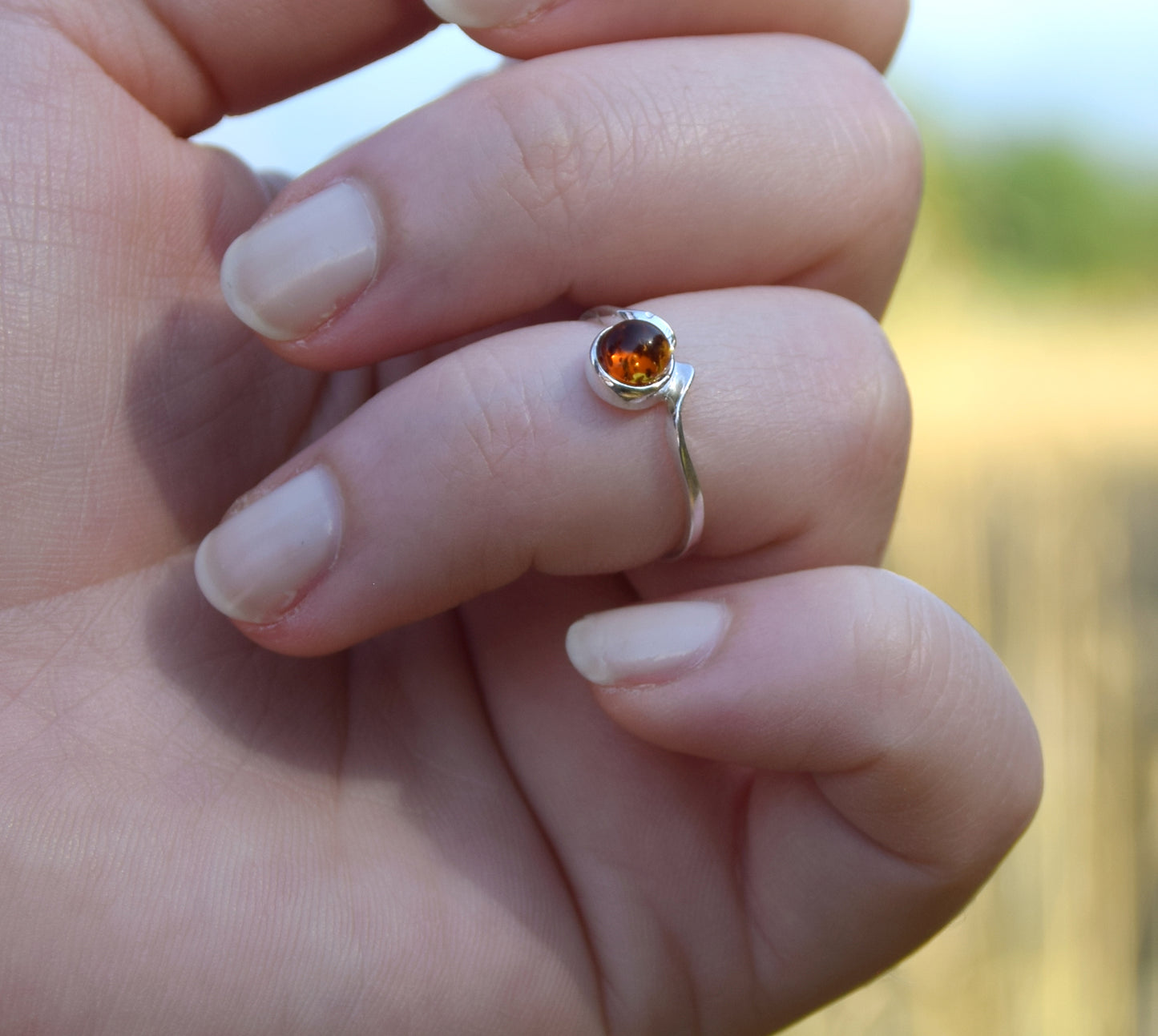 MJ Baltica, ring, natural Baltic Amber, 925 Silver, handcrafted, heart, luminous, delicate, BP101