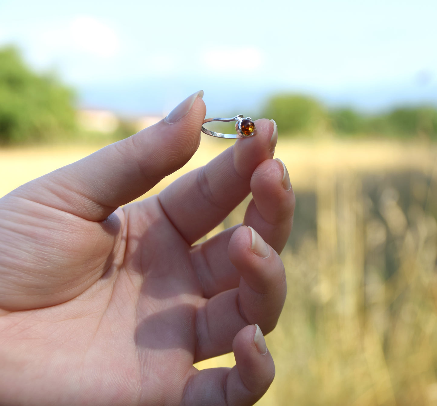 MJ Baltica, ring, natural Baltic Amber, 925 Silver, handcrafted, heart, luminous, delicate, BP101