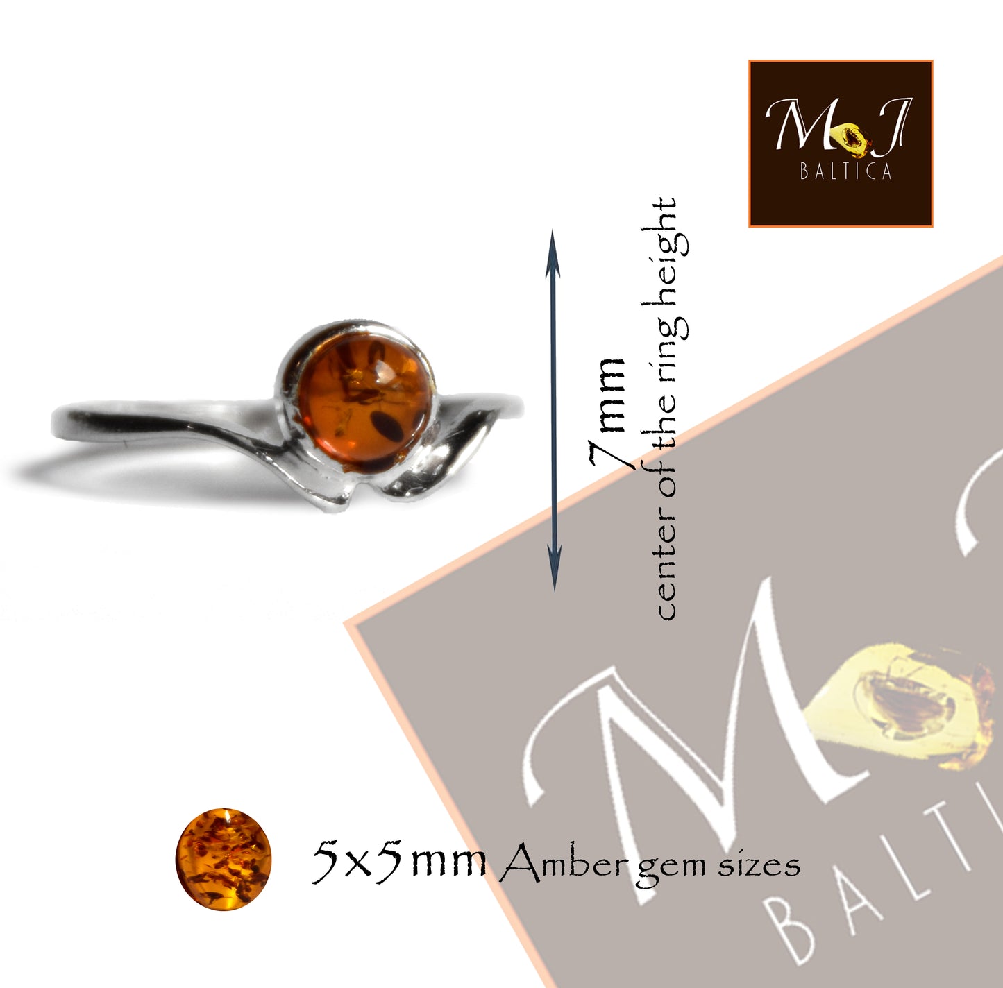 MJ Baltica, anello, Ambra naturale Baltica, Argento 925, artigianale, luminoso, delicato, BP129